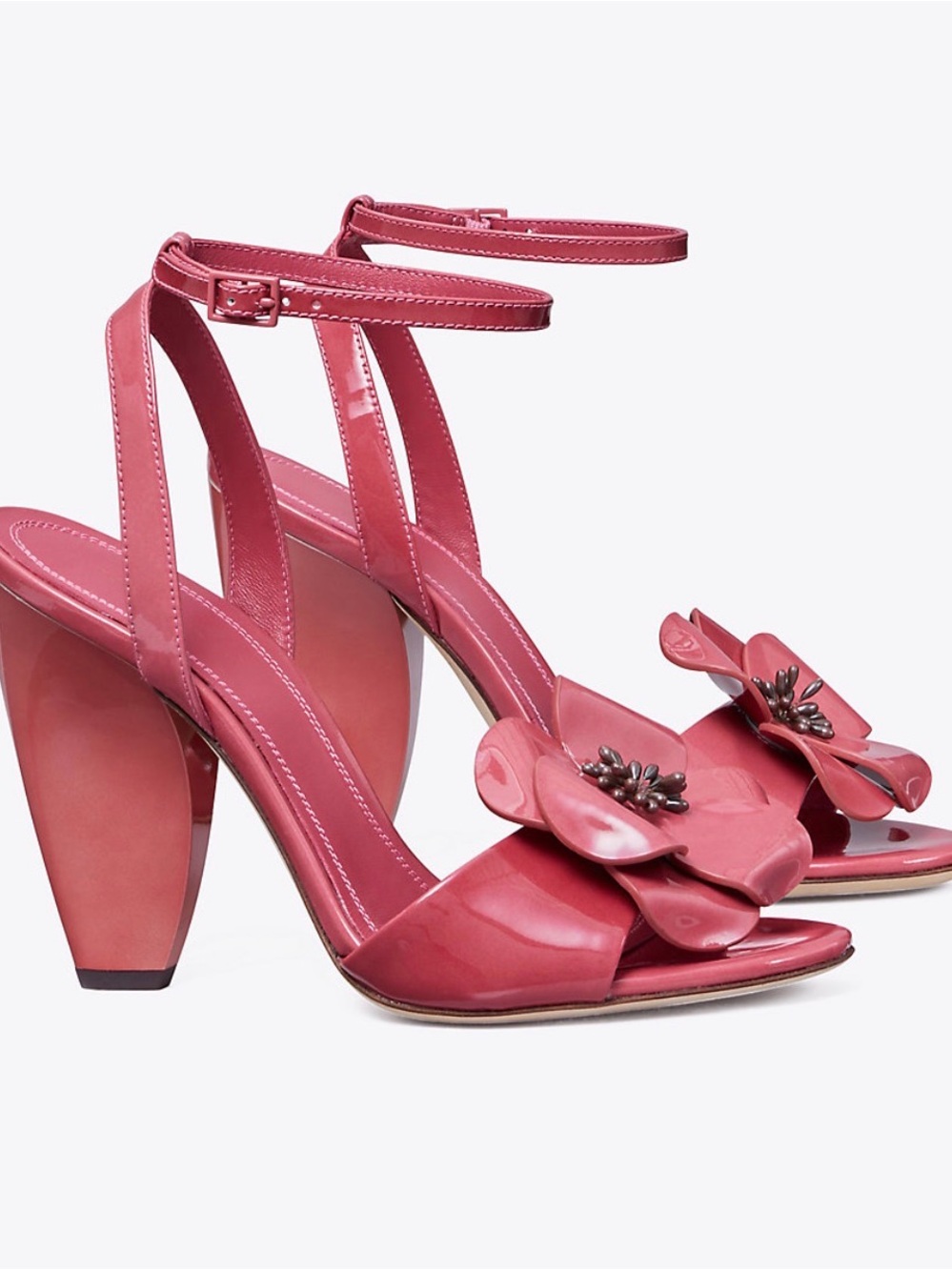 Tory Burch Flower-heeled Patent Leather Ankle-strap Sandals In Light Berry. 8 - Picture 12 of 14